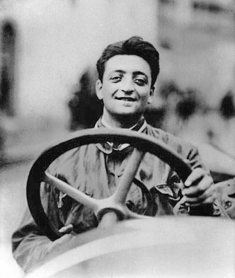 Enzo Ferrari at the wheel of a racing car in 1920 at age 22