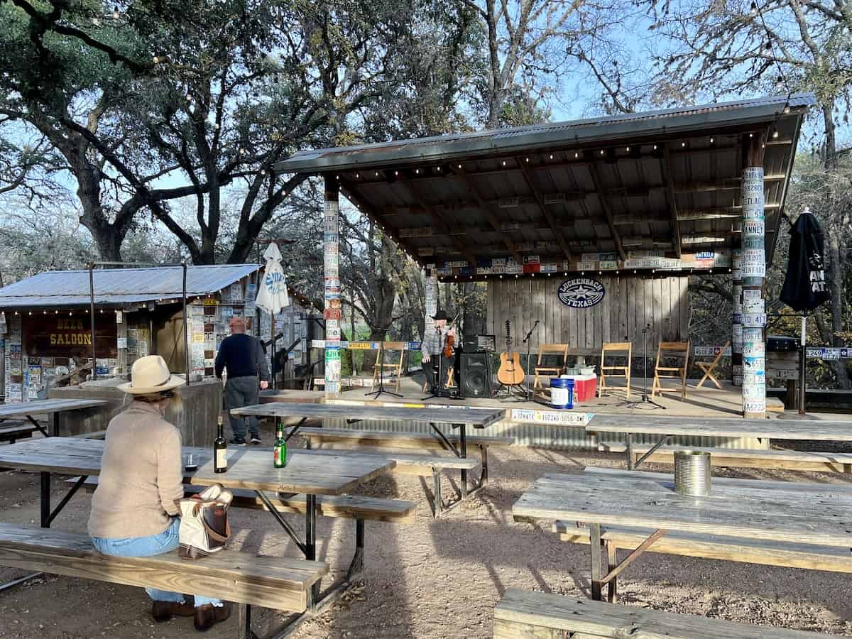 Luckenbach stage with free afternoon Pickers Circle music 